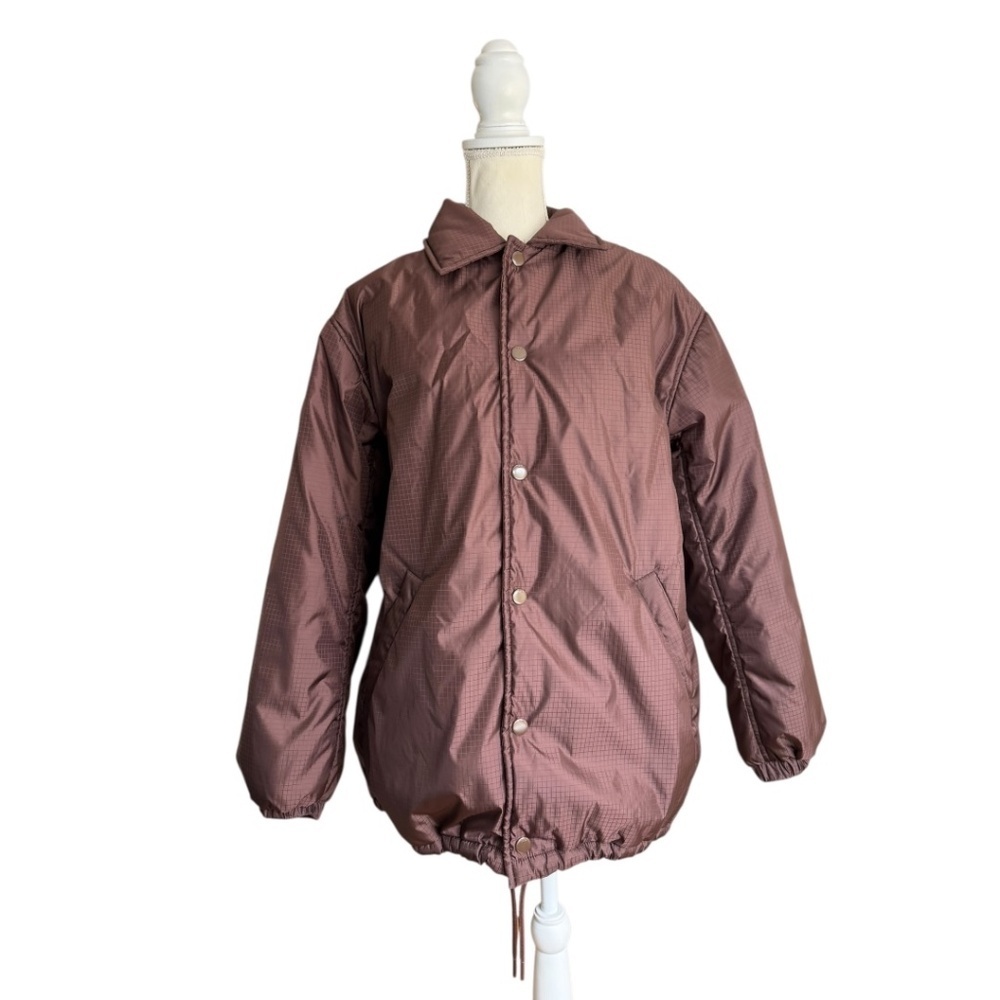 Aritzia Tna Coaches Long Jacket In Ripstop Twill Fabric Brown